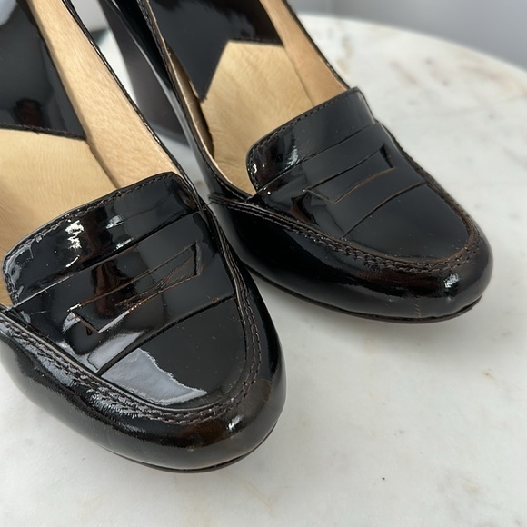 Michael Korn Lattington Chocolate Brown Patent Heeled Loafers - Picture 2 of 10